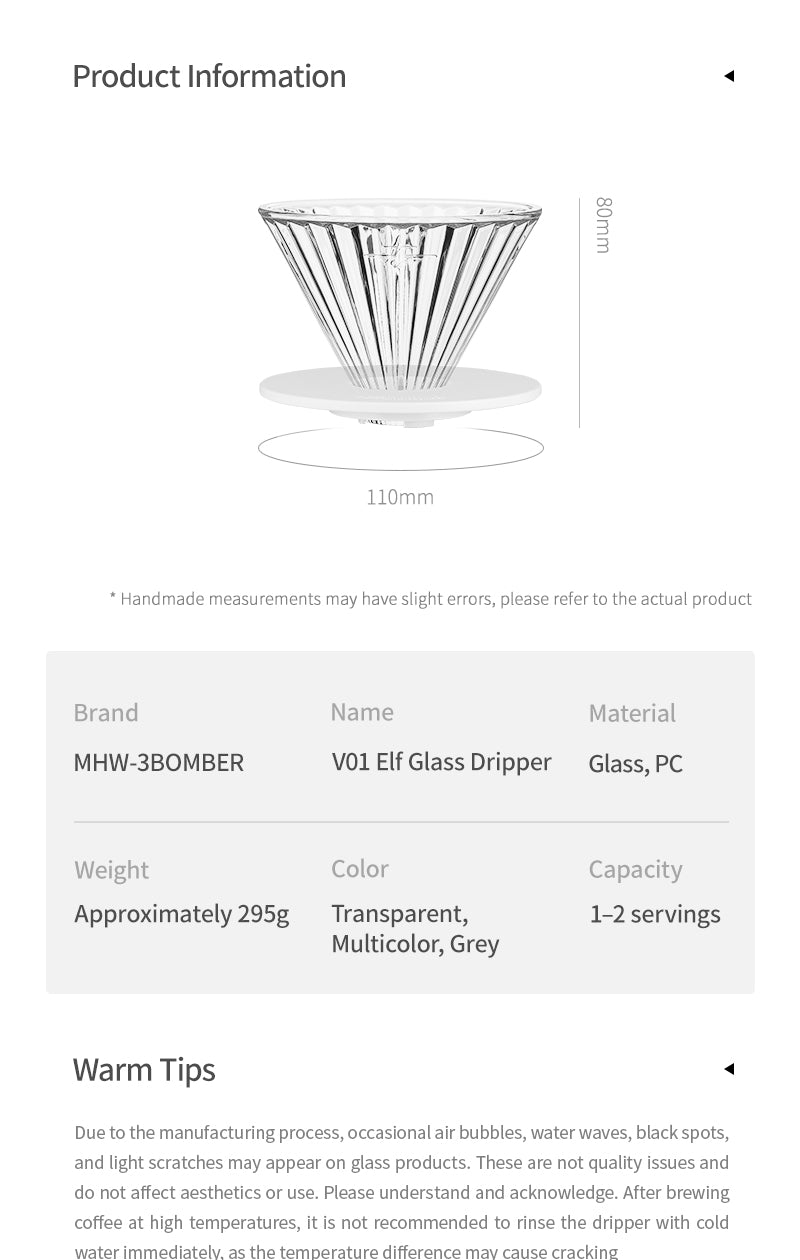 Phễu Dripper Elf MHW-3BOMBER dripper thủy tinh nghệ thuật rãnh tam giác